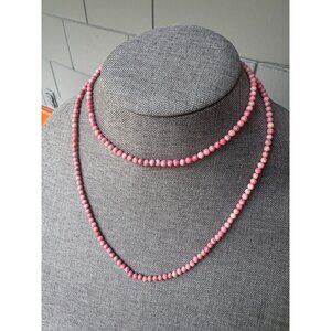 Pink Rhodochrosite Beaded Necklace 36" Long Round Stone Beads Womens Jewelry Boh